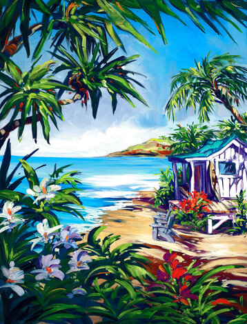 Island Breezes 2017 - Embellished Giclee on Canvas - Huge - Wavy Frame Limited Edition Print - Steve Barton