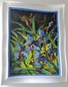 Irises 2008 34x44 - Framed Oil on Burlap - Huge - Wavy Frame Original Painting by Steve Barton - 1