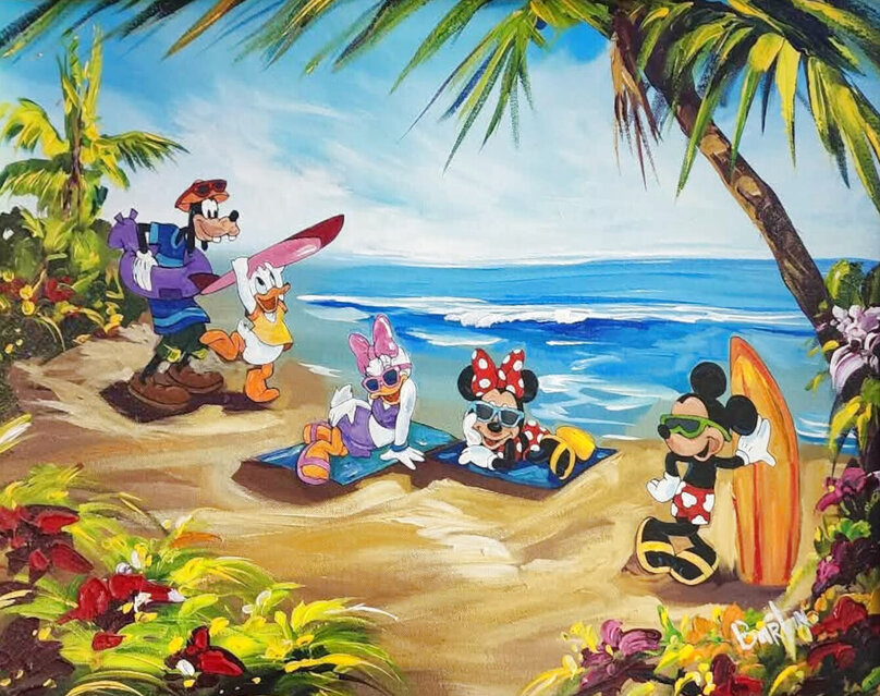 Day at the Beach - Wavy Framed Acrylic on Canvas 26x32 - Disney by