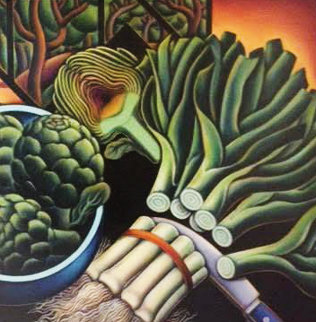 Still Life With Leeks And Artichokes 1994 31x31 Original Painting - Anne Bascove