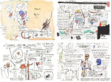 Wolf Sausage, King Brand, Dog Leg Study and Undiscovered Genius: Suite of 4 Limited Edition Print - Jean Michel Basquiat Wolf Sausage, King Brand, Dog Leg Study and Undiscovered Genius: Suite of 4 Limited Edition Print - Jean Michel Basquiat