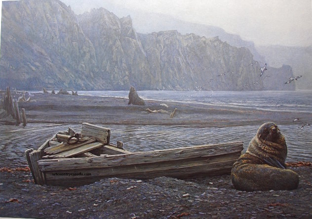 Old Whaling Base and Fur Seals 1985 Limited Edition Print by Robert Bateman