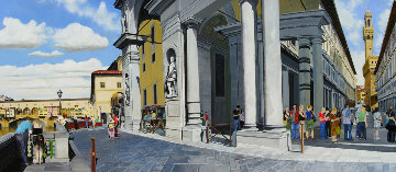 Waiting in Line At the Uffizi, Florence, Italy 2005 29x63 Huge Original Painting - Matthew Bates