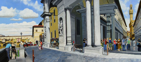 Waiting in Line At the Uffizi, Florence, Italy 2005 29x63 Huge Original Painting - Matthew Bates