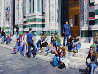 Sitting on the Steps of the Duomo 2009 31x68  -Huge - Florence, Italy Original Painting by Matthew Bates - 1