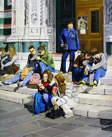Sitting on the Steps of the Duomo 31x68 2009 31x68 Huge- Florence Italy Original Painting by Matthew Bates - 3 Sitting on the Steps of the Duomo 31x68 2009 31x68 Huge- Florence Italy Original Painting by Matthew Bates - 3