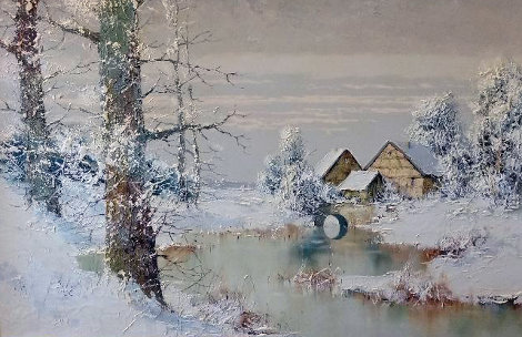Snowy Homestead 30x42 Huge Original Painting - Willi Bauer