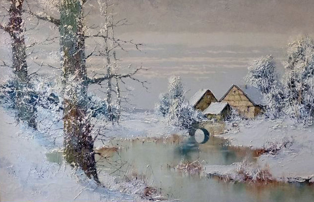 Snowy Homestead 30x42 Huge Original Painting by Willi Bauer