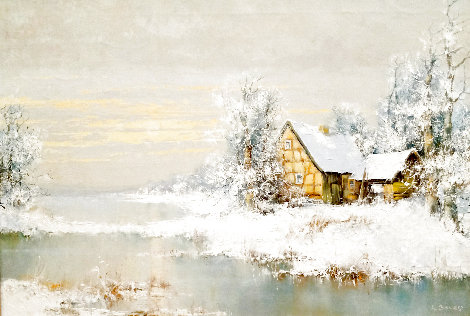 Untitled Winter Landscape 1983 32x43 - Huge Original Painting - Willi Bauer