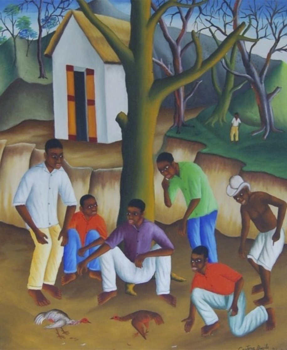 Cockfight 1962 32x28 Original Painting by Castera Bazile Cockfight 1962 32x28 Original Painting by Castera Bazile