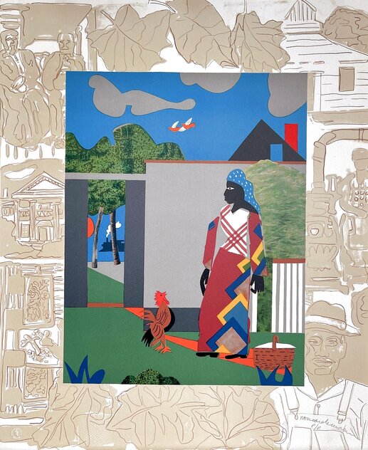 African-American lithograph by Romare Bearden, portrait of a