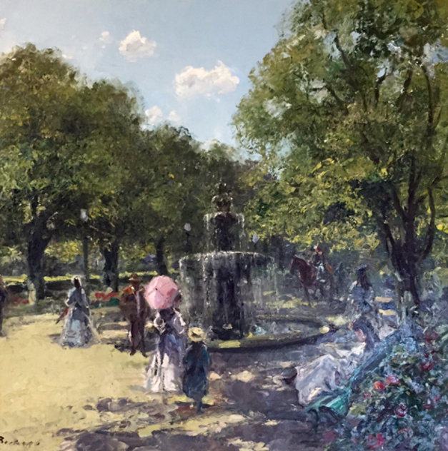 Strolling Near the Fountain Original Painting by Hans Becker
