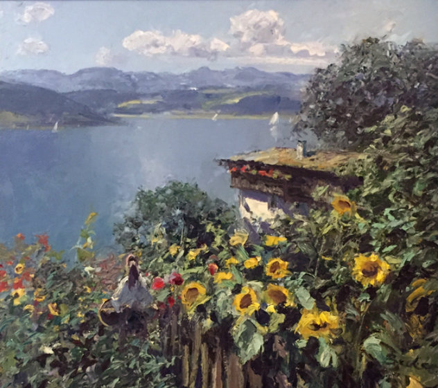 Garden Lakeside Original Painting by Hans Becker