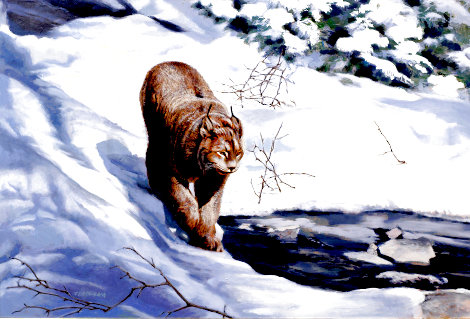 Snow Country Cat 1960 28x35 Original Painting - Tom Beecham