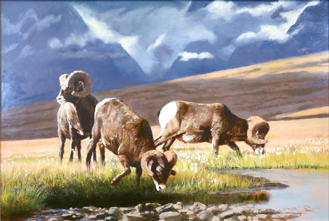 Big Horn Sheep in the Foothills 1960 28x33 - California Original Painting - Tom Beecham