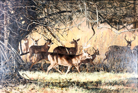 Whitetail Deer: Backwoods to Backyard 1960 28x36 Original Painting - Tom Beecham