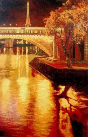 Twilight on the Seine I 2010 Embellished - Paris, France Limited Edition Print - Howard Behrens