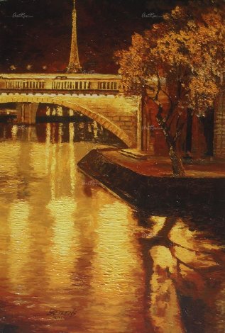 Twilight on the Seine I 2010 Embellished Giclee - Paris France Limited Edition Print - Howard Behrens