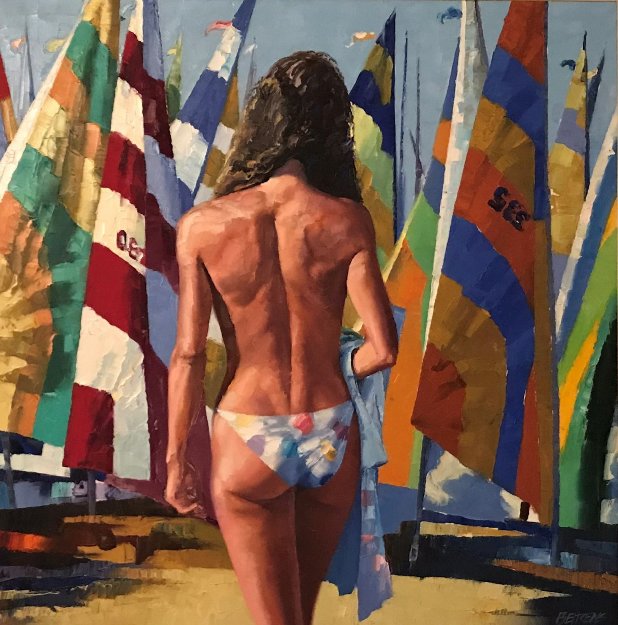 Fall Sail 1991 52x52 Huge Original Painting - Howard Behrens