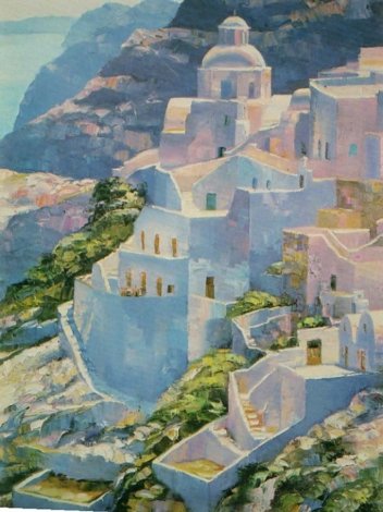 Hillside At Fira 1988 - Greece Limited Edition Print - Howard Behrens