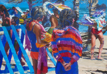 Two Girls on Beach 1981 37x45 Original Painting - Howard Behrens Two Girls on Beach 1981 37x45 Original Painting - Howard Behrens