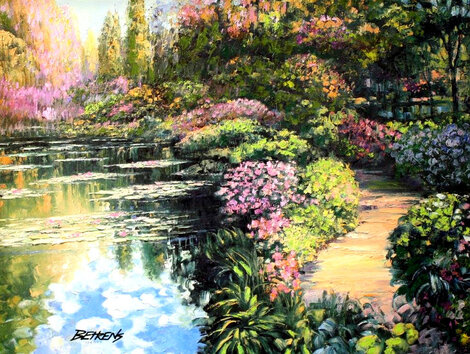 Giverny Path Heavily Embellished Giclee on Canvas  - France Limited Edition Print - Howard Behrens