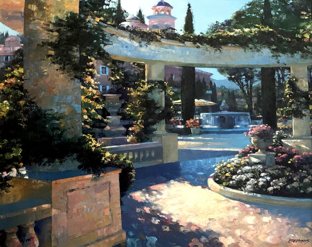 Bellagio Garden, Italy - Framed Embellished Giclee on Canvas Limited Edition Print by Howard Behrens