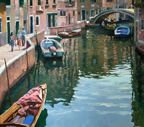 Untitled Canal Painting (Venice, Italy ) 43x47 - Huge Original Painting - Howard Behrens