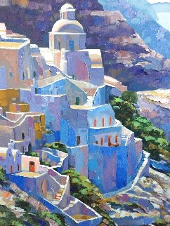 Hillside At Fira Serigraph on Canvas Hand Painting by Artist 46 x 37 1988 Limited Edition Print - Howard Behrens Hillside At Fira Serigraph on Canvas Hand Painting by Artist 46 x 37 1988 Limited Edition Print - Howard Behrens