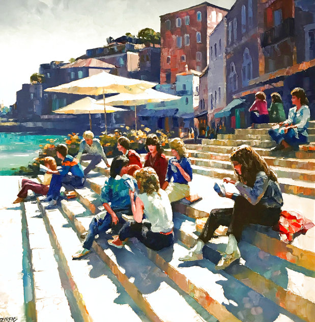 Meeting At the Steps 1985   55x65 - Huge - Rome, Italy Original Painting by Howard Behrens