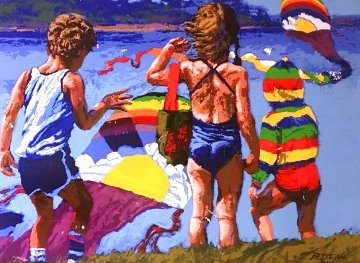 Kids And Kites 1982 Limited Edition Print - Howard Behrens