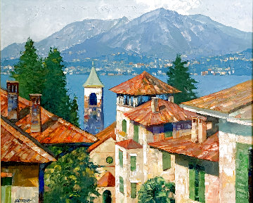 Rooftops Over Lugano 49x57 - Huge Original Painting - Howard Behrens