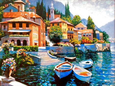 Lake Como Landing AP 2001 Embellished on Canvas  - Huge - Italy Limited Edition Print - Howard Behrens