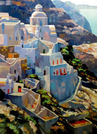 Hillside at Fira - Huge - Greece Limited Edition Print - Howard Behrens
