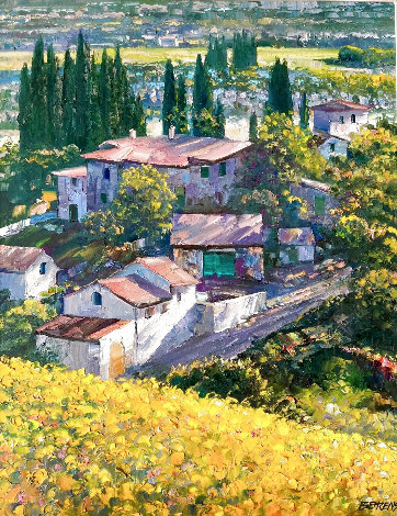 Tuscan Village 53x53 - Huge Painting  - Italy Original Painting - Howard Behrens