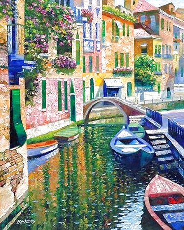 Romantic Canal 2006 Embellished Giclee - Venice, Italy Limited Edition Print - Howard Behrens