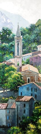 Lake Como Hillside 2011 48x23 Oil on Canvas - Huge - Italy Original Painting - Howard Behrens