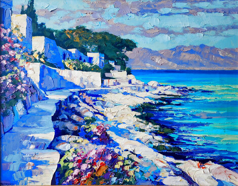 Cap Ferrat, France 1990 32x38 - Fabulous Oil on Canvas Original Painting - Howard Behrens