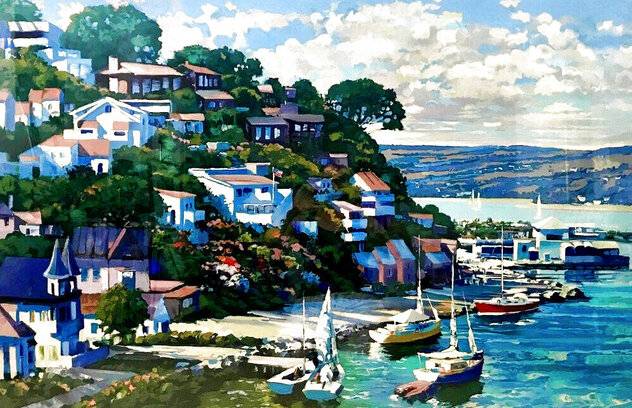 k705「SAUSALITO」ハワード・ベーレンス カリフォルニア 海岸線の風景 Sausalito 1993 Framed Limited Edition Serigraph 32x48 by Howard