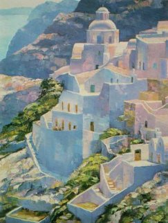Hillside at Fira 1988 Greece Limited Edition Print - Howard Behrens