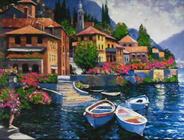 Lake Como Landing, Italy Embellished Limited Edition Print - Howard Behrens
