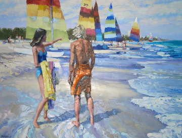 Untitled (Beach Scene) 1981 36x48 Huge Original Painting - Howard Behrens Untitled (Beach Scene) 1981 36x48 Huge Original Painting - Howard Behrens