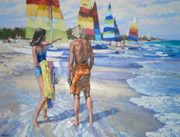 Untitled Beach Scene 1981 52x40 - Huge Original Painting by Howard Behrens