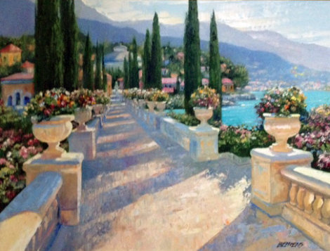 Lake Como Vista, Italy 2002 39x49  Huge Original Painting - Howard Behrens