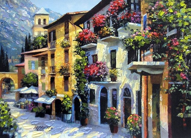 Village Hideaway AP 2000 - Framed Embellished Giclee on Canvas Limited Edition Print by Howard Behrens