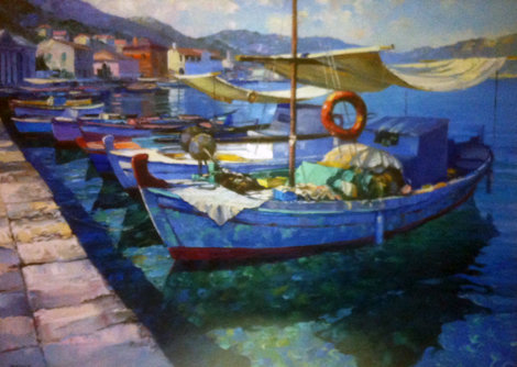 Paxos Harbor, Greece Original Painting - Howard Behrens