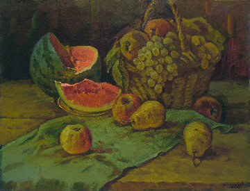 Still Life With Watermelon 1989 29x37 Original Painting - Vasily Belikov Still Life With Watermelon 1989 29x37 Original Painting - Vasily Belikov