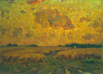 Path in the Field 1980 13x19 Original Painting - Vasily Belikov Path in the Field 1980 13x19 Original Painting - Vasily Belikov