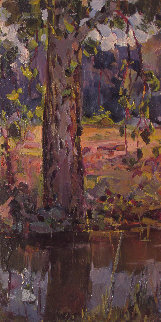 Tree Above the River 1971 13x6 Original Painting - Vasily Belikov