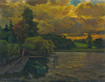 Evening on the River 1983 16x20 Original Painting - Vasily Belikov Evening on the River 1983 16x20 Original Painting - Vasily Belikov